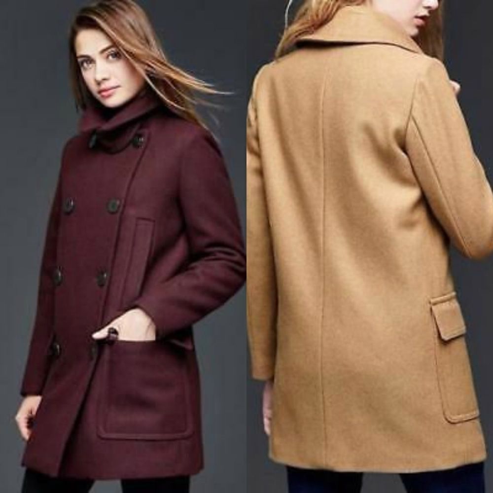 𝅺GAP Birch Beer Long Wool Shawl Collar Peacoat S